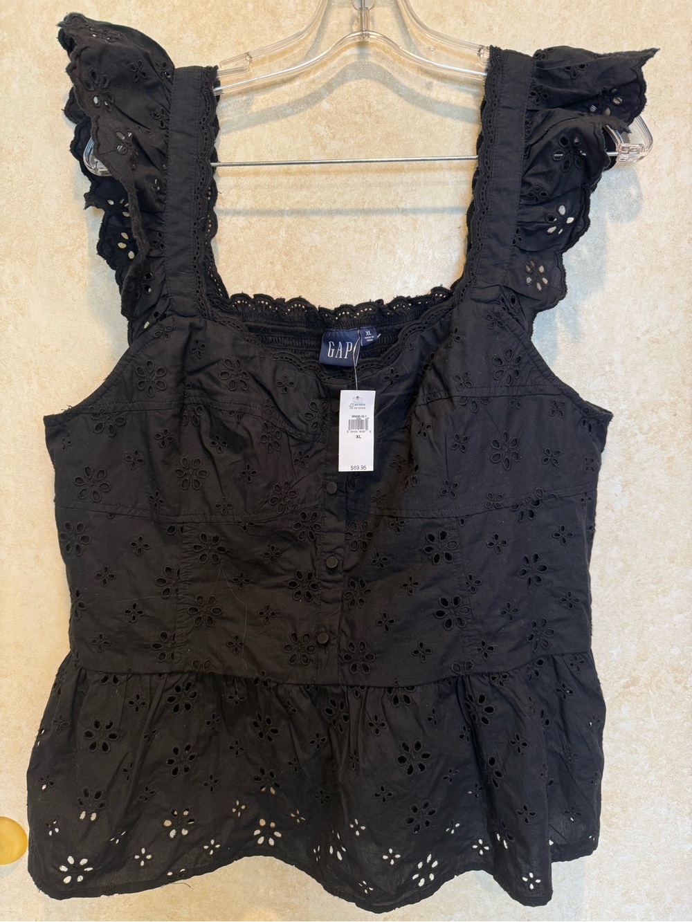NWT GAP Black Eyelet Ruffle Strap Peplum Camisole